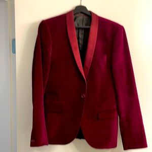 Topman Velvet Smoking jacket in Oxblood size 38